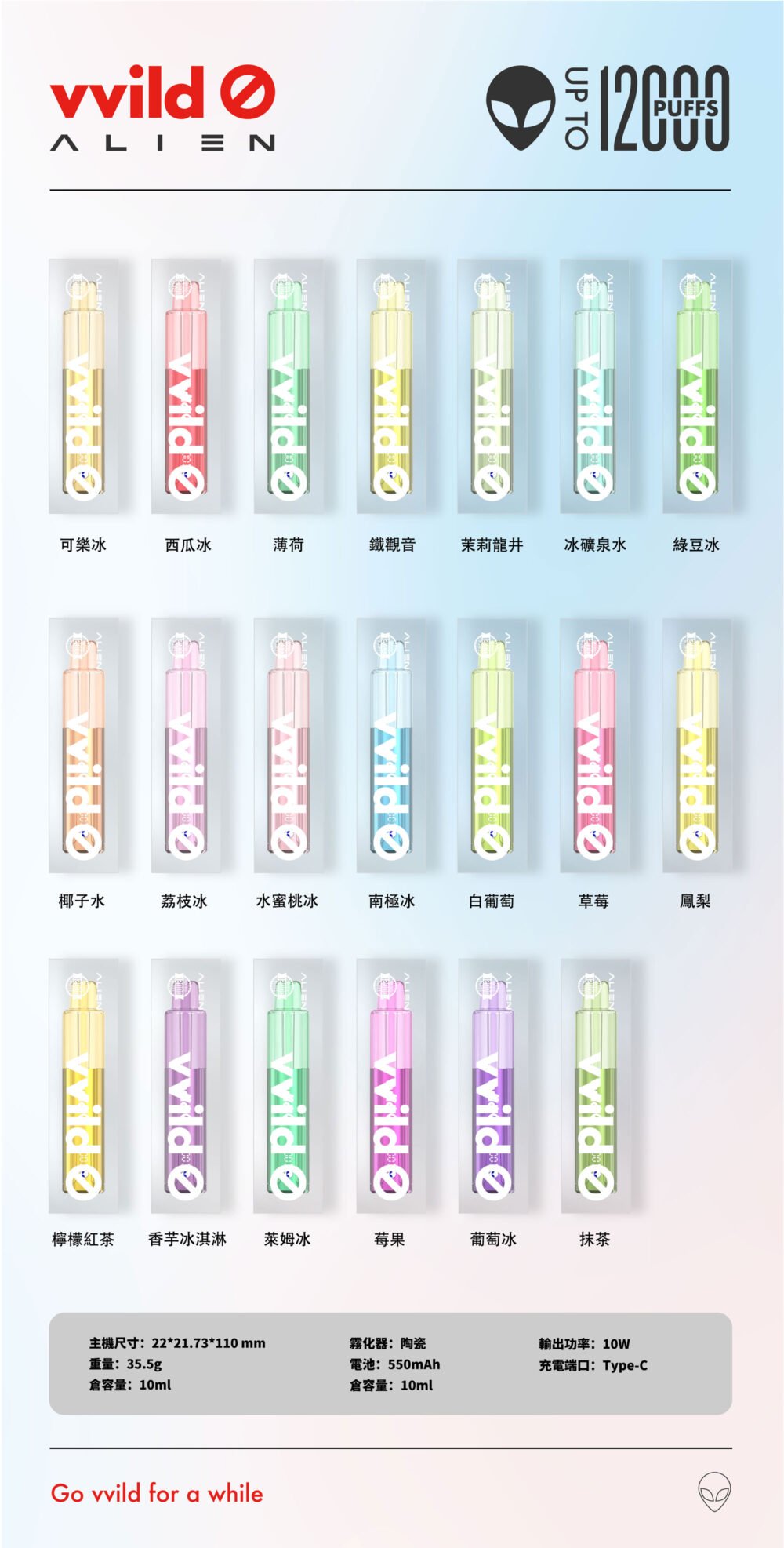 全口味圖 vvild🚫小野 外星人一次性拋棄式小煙12000口 10ml油倉 口味齊全